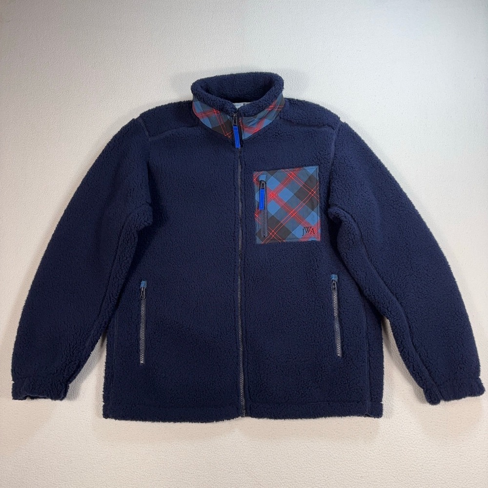 Uniqlo JW Anderson Fleece Jacket Men's S‎ Navy Full Zip Plaid Pockets 445812